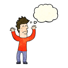 cartoon stressed man with thought bubble