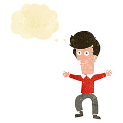 cartoon startled man with thought bubble