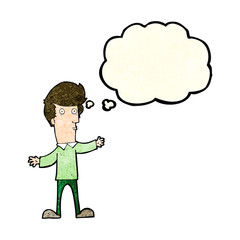 cartoon startled man with thought bubble