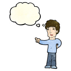 cartoon pointing man with thought bubble