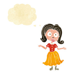 cartoon confused girl with thought bubble