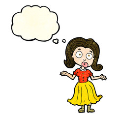 cartoon confused girl with thought bubble