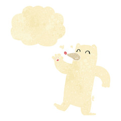 cartoon waving polar bear with thought bubble