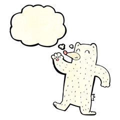 cartoon waving polar bear with thought bubble