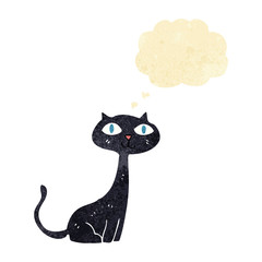 cartoon black cat with thought bubble