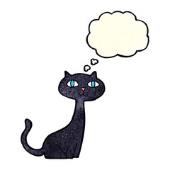 cartoon black cat with thought bubble