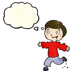 cartoon excited boy with thought bubble