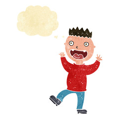 cartoon crazy happy man with thought bubble