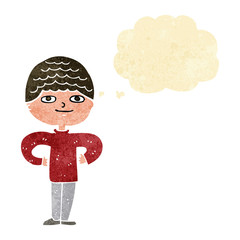 cartoon proud man with thought bubble