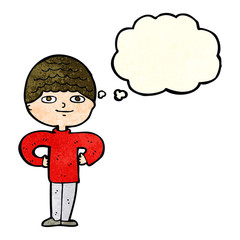 cartoon proud man with thought bubble