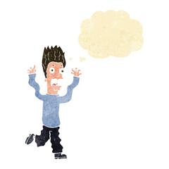 cartoon terrified man with thought bubble