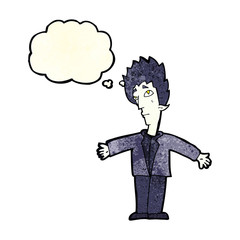 cartoon vampire man with thought bubble