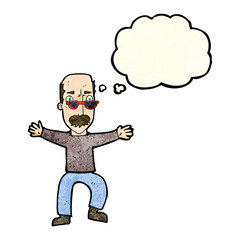 cartoon old man waving arms with thought bubble