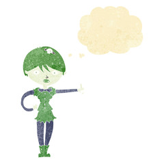 cartoon vampire girl giving thumbs up symbol with thought bubble