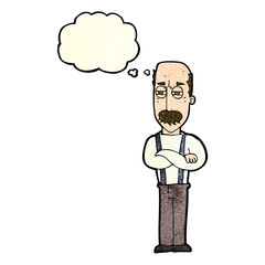 cartoon annoyed old man with thought bubble