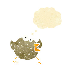 cartoon happy bird with thought bubble