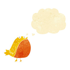 cartoon fat bird with thought bubble