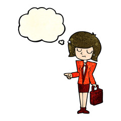 cartoon businesswoman pointing with thought bubble