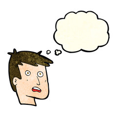 cartoon unhappy face with thought bubble