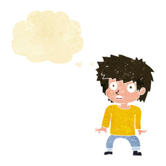cartoon frightened boy with thought bubble