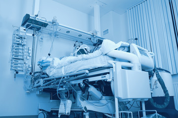 Modern bed of the patient in a clinical ward