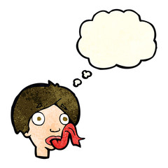 cartoon head sticking out tongue with thought bubble