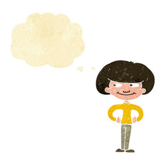 cartoon boy with hands on hips with thought bubble