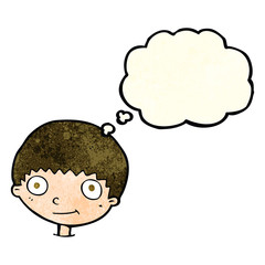 cartoon happy boy with thought bubble