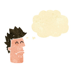 cartoon man feeling sick with thought bubble