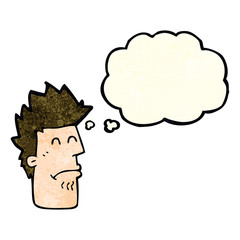 cartoon man feeling sick with thought bubble