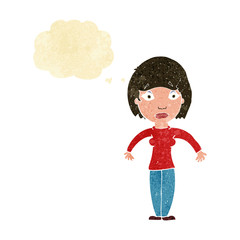 cartoon surprised woman with thought bubble
