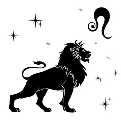 black silhouette of  leo are on  white background. © alesikka
