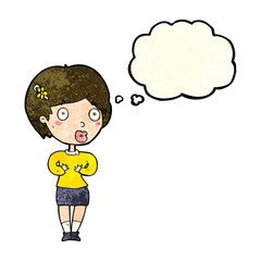 cartoon surprised woman with thought bubble