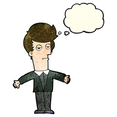 cartoon bored man with thought bubble