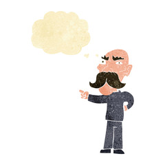 cartoon annoyed old man pointing with thought bubble