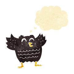 cartoon black bird with thought bubble