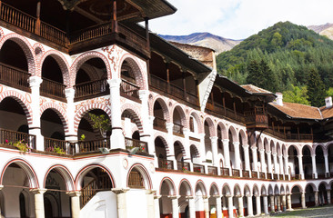 Obraz premium Beautiful exterior architecture details of famous Rila Monastery, Bulgaria
