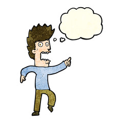 cartoon terrified man with thought bubble