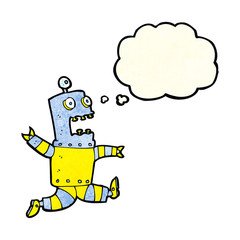 Obraz premium cartoon terrified robot with thought bubble