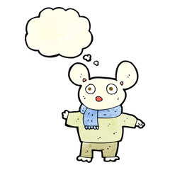 cartoon mouse in clothes with thought bubble