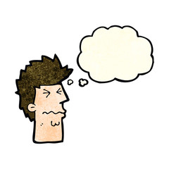 cartoon stressed out face with thought bubble