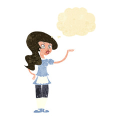 cartoon waitress with thought bubble