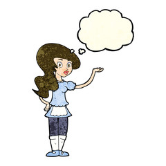 cartoon waitress with thought bubble
