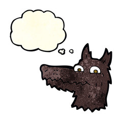 cartoon wolf head with thought bubble