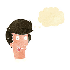 cartoon man with tongue hanging out with thought bubble