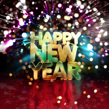 Happy New Year - Gold - Feuerwerk