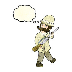 cartoon big game hunter with thought bubble