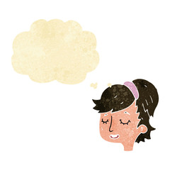 cartoon pretty female face with thought bubble