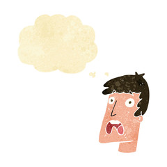 cartoon shocked man with thought bubble