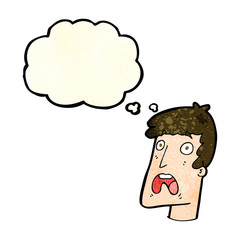cartoon shocked man with thought bubble